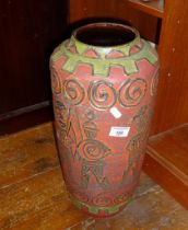 Tall mid-century West German (Scheurich?) African influenced floor vase. Approx. 45cm high
