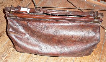 Large Victorian leather Gladstone bag and contents