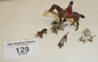 Vienna Austrian bronze miniature hunting group with fox and hounds, horse and rider, approx 4cm