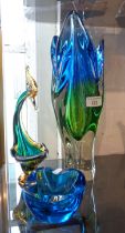 Large Sklo coloured glass vase and two others