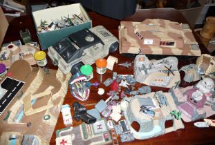 Large collection of 1980s Lewis Galoob Toys islands and accessories, a tank and a Hasbro G.I. Joe