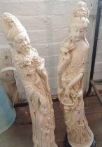 Pair of tall plaster figures of a Chinese man and woman