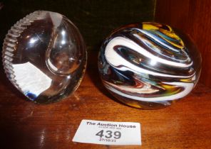 Glass paperweight match holder/striker and a Wedgwood glass paperweight