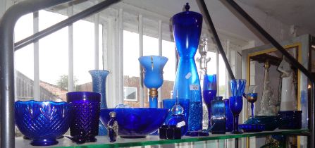 Large collection of Bristol and other blue glassware