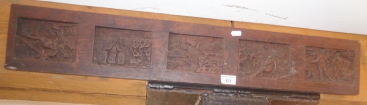 Victorian rectangular carved oak panel of 5 scenes, inc. Adam and Eve and the Tree of Life, etc.