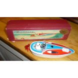 A tinplate Hurricane speed boat (boxed)