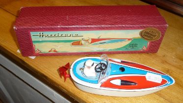 A tinplate Hurricane speed boat (boxed)