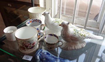Pair of Italian Dal-Pra Mario china pheasants and assorted mugs, etc., inc. Worcester cup,