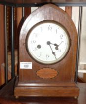 Edwardian inlaid mahogany arch topped mantle clock