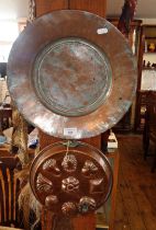 Victorian copper biscuit mould and a Persian tinned copper dish, 36cm diameter