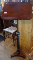 Early 19th c. mahogany adjustable music stand lectern on spiral turned column with trefoil