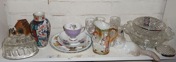 Glassware including jelly mould, Chinese vase etc
