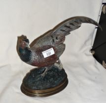 Superb cold painted bronze figure of a pheasant, 10" high x 14" long