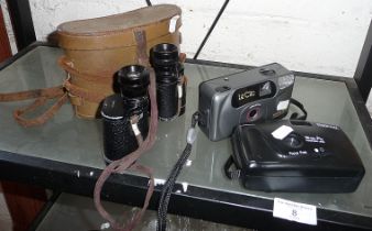 Lomane Field Glasses with leather case and two cameras