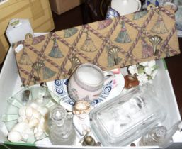 Assorted items including fabric-covered coat hooks etc