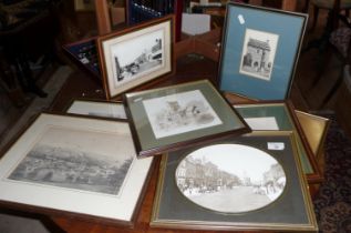 Eight various framed reproduction old photographs of Bridport and West Bay