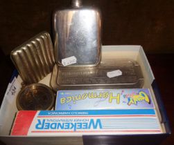 Rolls Razor, cigarette case, boxed harmonicas and a hip flask