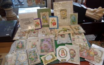 Good large collection of Victorian greetings cards, inc. cut paper Valentines cards