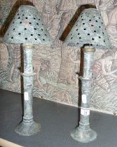 Pair of modern metal candlesticks with shades