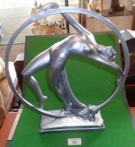 Art Deco silver painted plaster figure of an Isadora Duncan type dancer