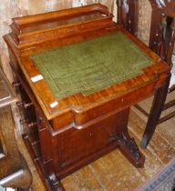 19th c. mahogany Davenport with lift-up fitted stationery compartment above satinwood interior