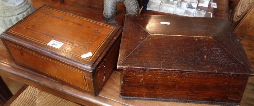 Victorian inlaid sewing box with fitted interior and another box