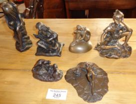 Six various bronzed figurines inc. John Letts resin classical lady