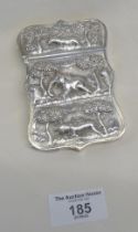 Embossed Indian silver card case having animals and trees decoration