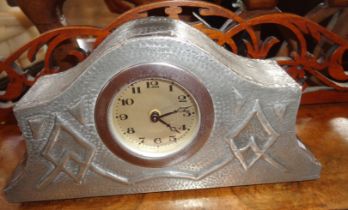 Arts & Crafts pewter cased mantle clock