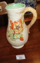 1930s Clarice Cliff jug with relief floral decoration, 8" tall