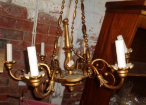 6 branch gilt wood chandelier