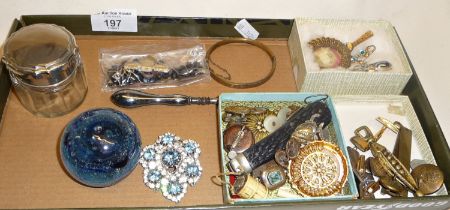 Miscellaneous items and a glass paperweight
