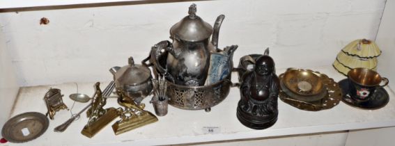 Assorted metalware and a Buddha