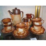 Royal Doulton stoneware hunting harvest series coffee set with coffee pot, two milk jugs, sugar bowl