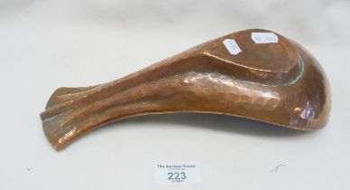 Tribal Art: hammered copper Indian Yoni water pouring vessel, 27cm long