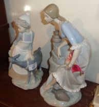 Nao porcelain figure of a woman at a spring and another of a girl with a goat