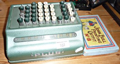 Bell Punch Company Plus adding machine or mechanical calculator. Together with a vintage John Bull