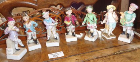 7 German 19th c. porcelain 'months' figurines (A/F), inc. one Meissen