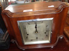 1930s Westminster chiming mantle clock in shaped mahogany case