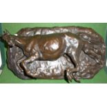 A 20th c. bronze sculpture of a foaling horse, 32cm wide