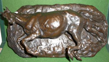 A 20th c. bronze sculpture of a foaling horse, 32cm wide