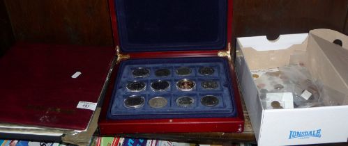 Album of pennies, halfpennies and shillings, box of foreign coins and 3d bits and a cased collection