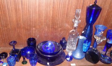 Large collection of Bristol and other blue glassware