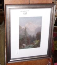 Small oil on card of an Alpine landscape, signed Heger, 9.5" x 7.5" including frame
