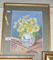 Still life of yellow flowers by French artist S. Gue, c.1970s