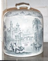 Victorian transfer printed Stilton cheese dome, 27cm tall