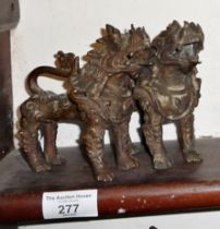 Pair of early Chinese bronze Kylin dogs, 12cm high x 12cm long