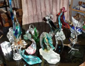 Collection of assorted glass animals, birds and fish