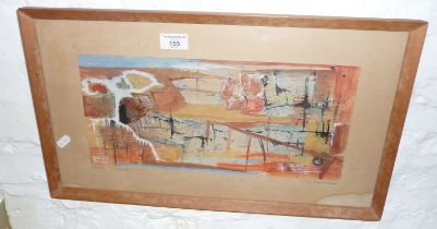 James Collins Baker (XX) ink and wash abstract painting titled "Ebb Tide", 12" x 21" including