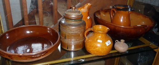 Collection of assorted earthenware pottery inc. basins and jugs, etc.